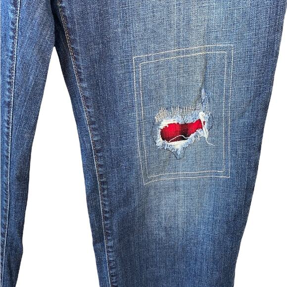 Eddie Bauer Women Dark Wash Denim Boyfriend Relaxed Distressed Patched Jeans 14 - Picture 6 of 11